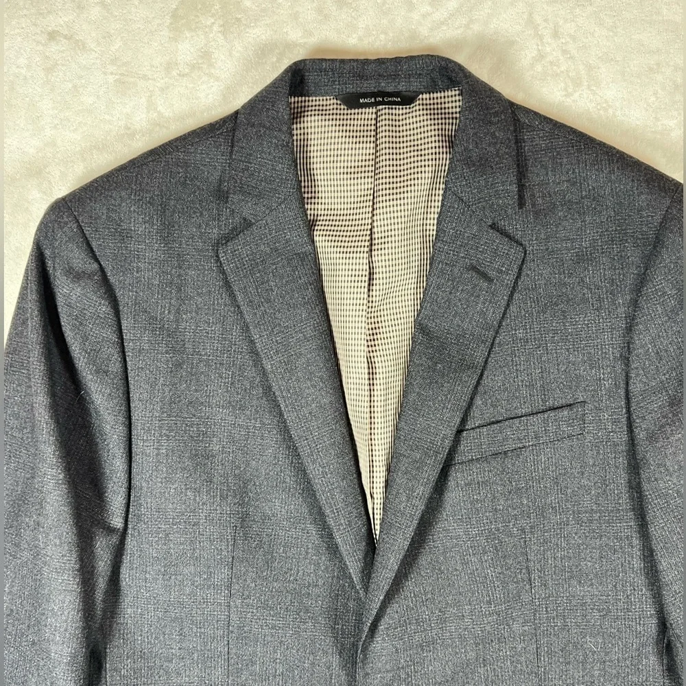 NWOT Banana Republic Slim 40R Gray Plaid 100% Wool Sports Coat Blazer C17